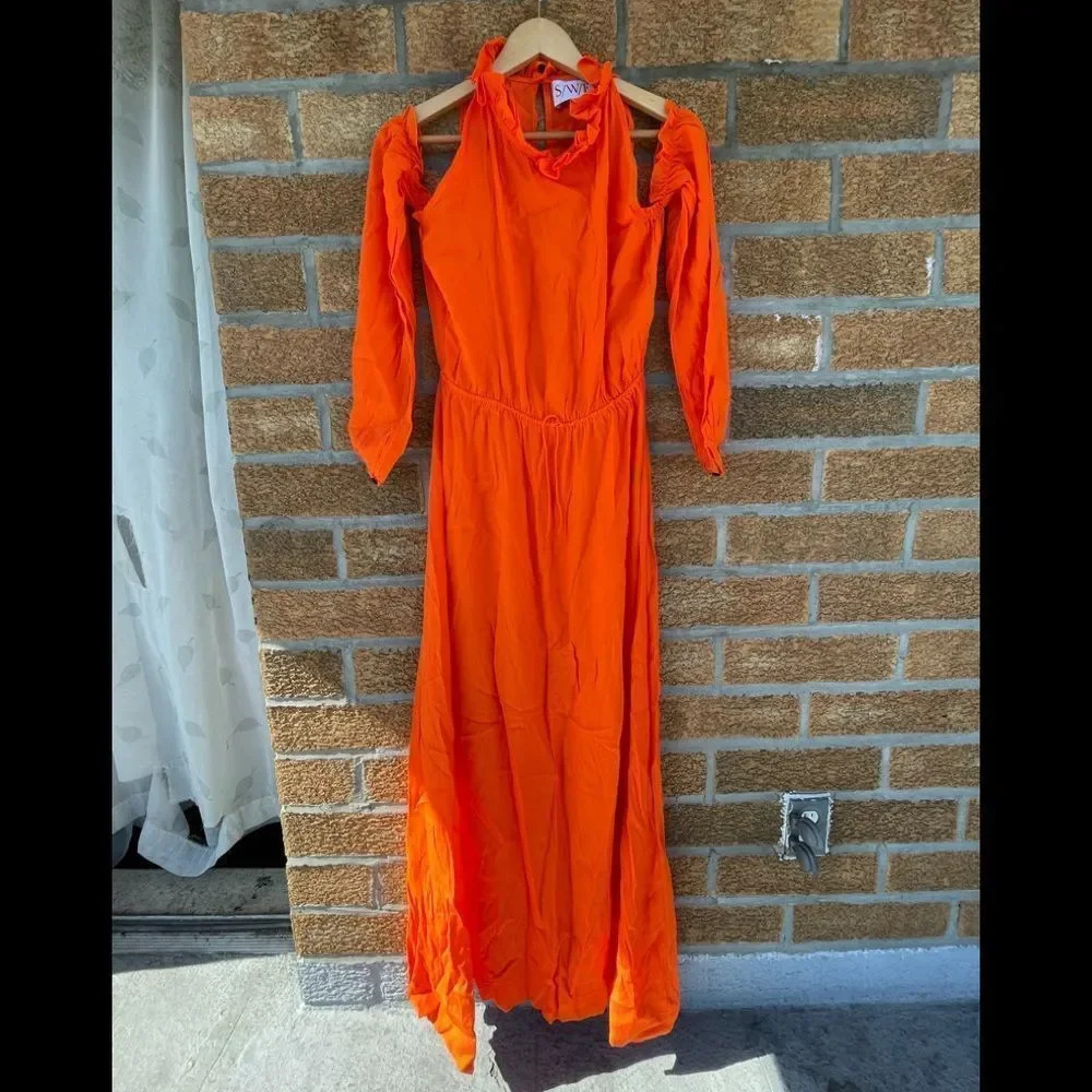 revolve swf maxi orange ruffle dress medium